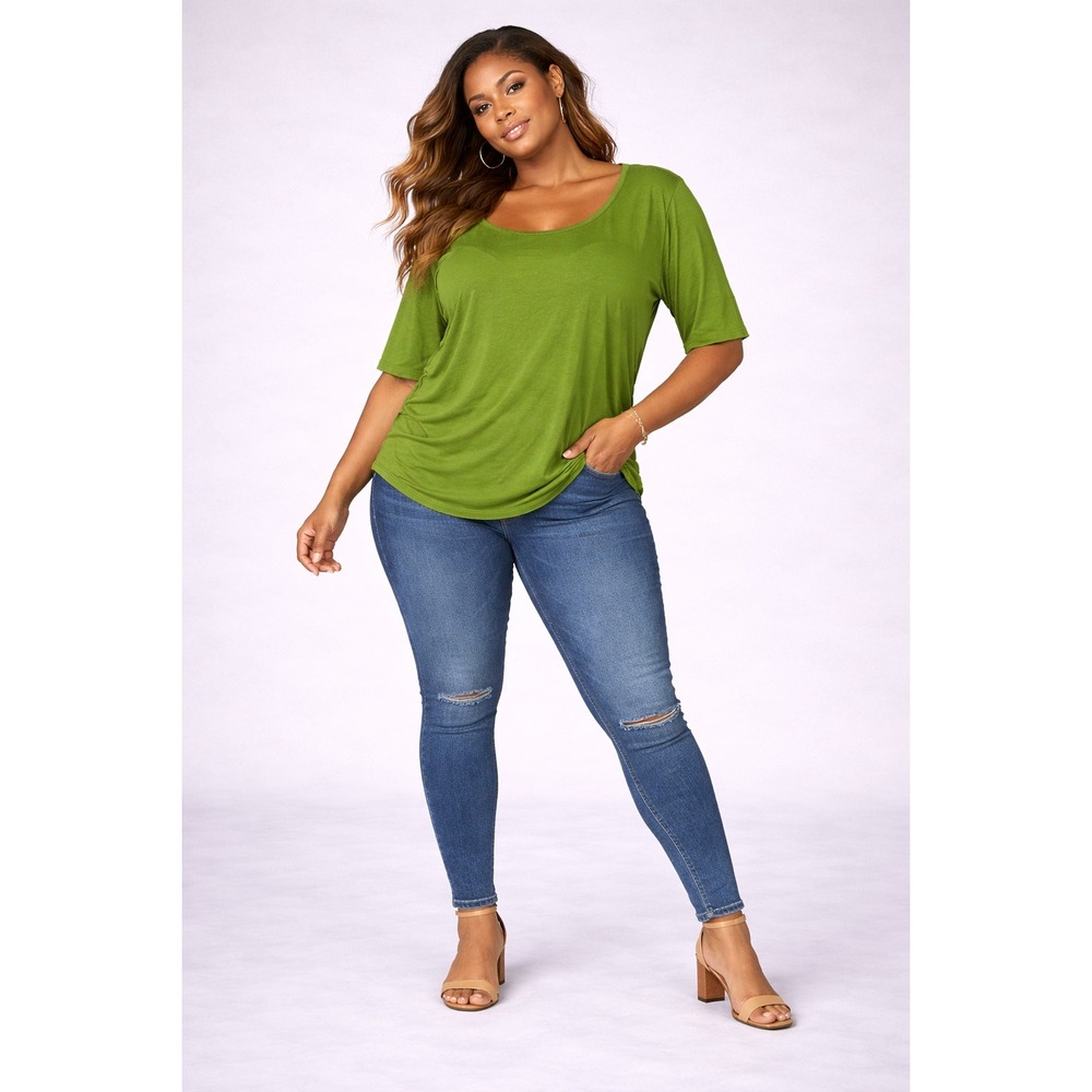 C.‎ Est. 1946 Size 18/20W Green Cotton Modal Slub Knit Scoop Neck T-Shirt Top